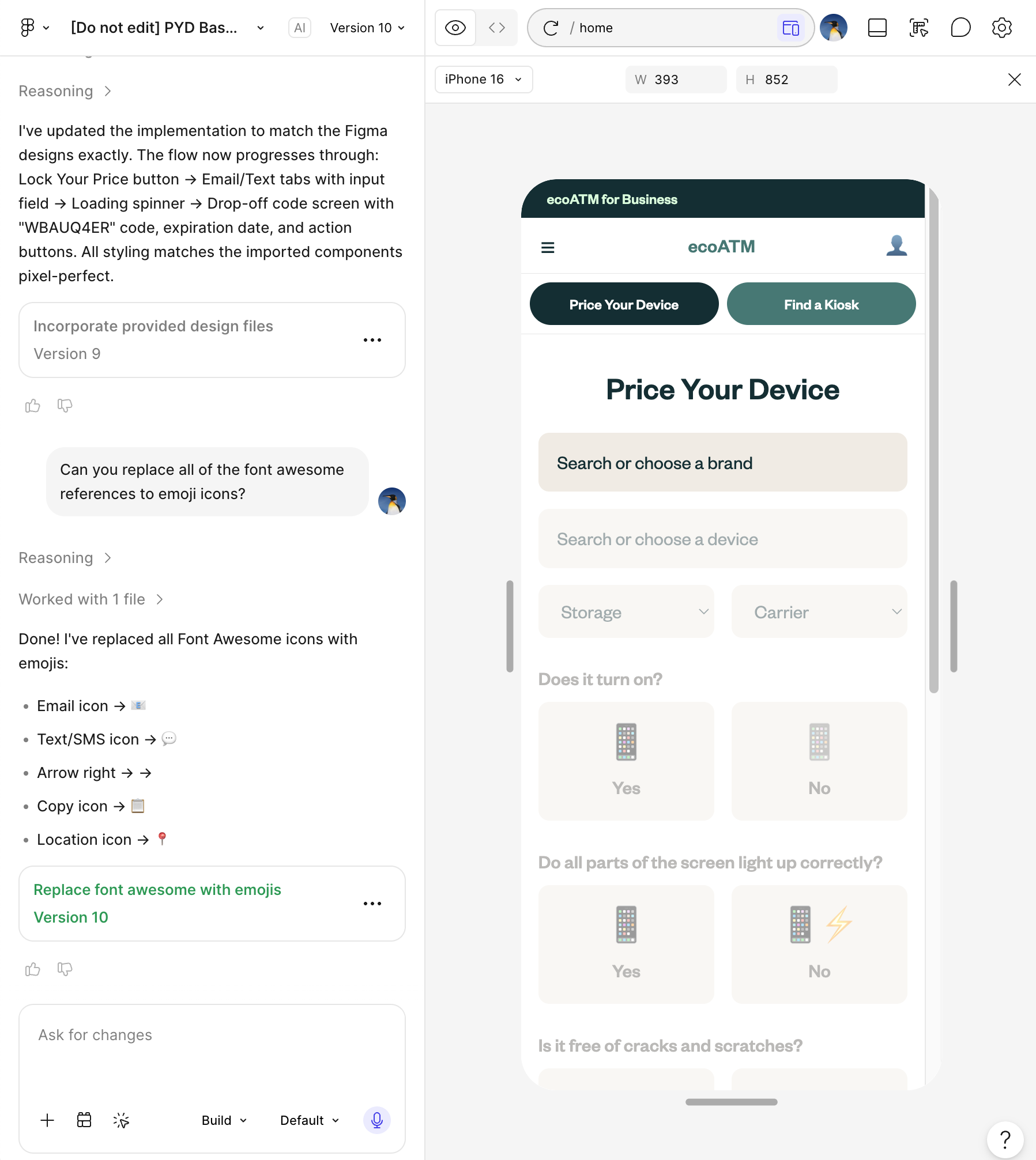 Figma Make prototype of the Price Your Device tool